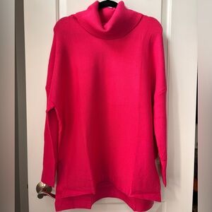 Vibrant Bright Pink Turtleneck Tunic Sweater